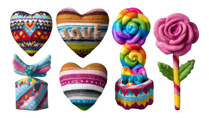 Obraz premium Vibrant Handmade Love-Themed Holiday Items in Warm Tones for Celebrations