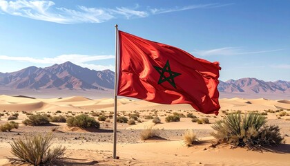 Waving flag over desert landscape