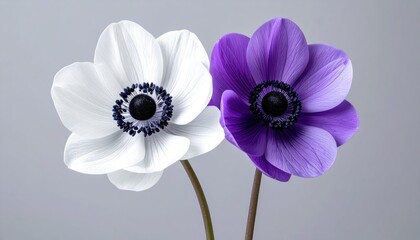 White and purple anemones