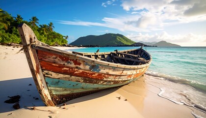 Wooden boat on tropical beach