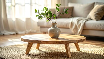 Wooden coffee table in living room
