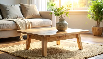 Wooden coffee table in living room