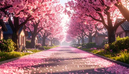 Spring blossom lined street