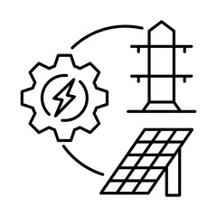 Smart Infrastructure Grid Icon, Solar Panel - AI Chip, Power Management, Energy Distribution, Smart Grid Solutions, Editable Stroke.