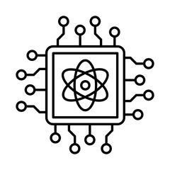 Quantum Computing Icon, AI Chip - Quantum Processor, Next-Gen Computing, High-Performance Technology, Advanced Algorithms, Editable Stroke.