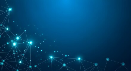 Abstract dark blue background with blurred lights and digital data streams