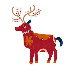 Stylized Reindeer Deer Christmas Folk Art Traditional Design
