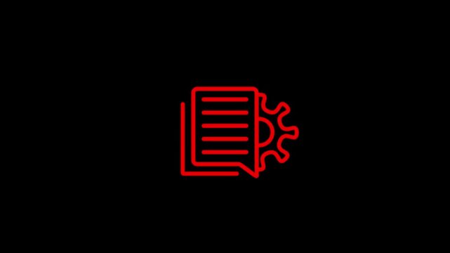 Red outline icon of document and gear on black background image photo