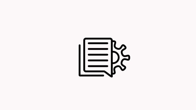 Black outline icon of document and gear on white background image photo