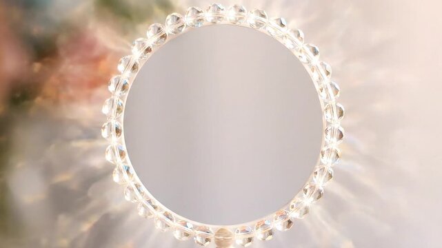 Dazzling circular light art, an elegant frame of crystals creating a brilliant ethereal glow