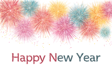 Colorful fireworks display celebrating happy new year isolated on transparent background
