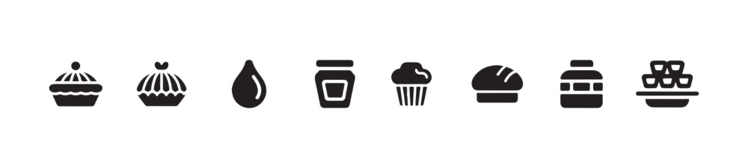 Sweet baking and dessert icons set. delicious confectionery symbols for menu design and food representation