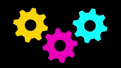 Colorful gears rotating on black background animated stock footage with bright colors