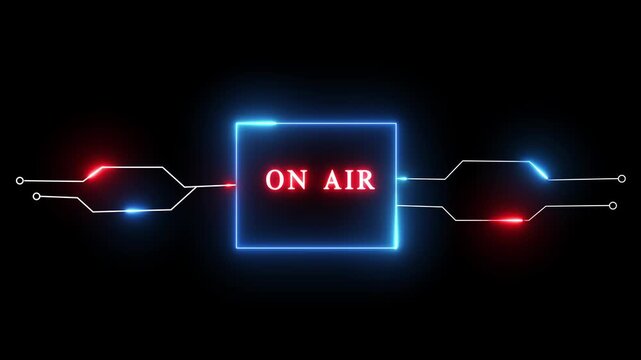Neon text animation on black background. On air - neon text animation. Glowing neon line technology animation.