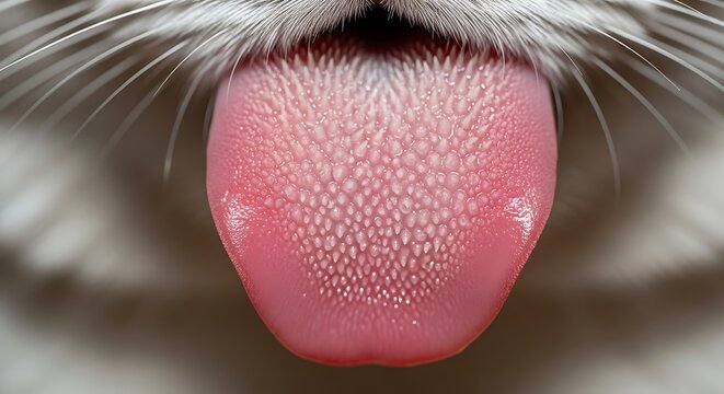 Close up of a cats tongue showing papillae pink color and texture