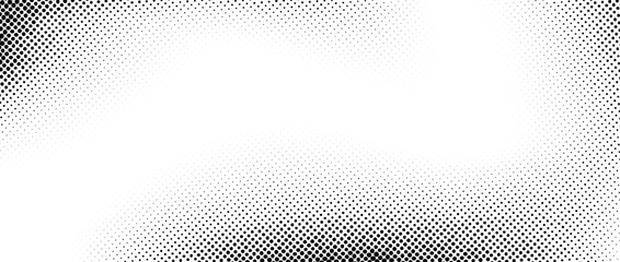 Fading halftone grain noise gradient texture. Black and white sand grit wallpaper. Aged grunge pixelated backdrop. Vector rasterized dotted dirt background. Anime or manga style comic overlay cover