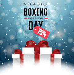 Luxury Boxing Day Sale Banner with Red Ribbon and Elegant Gifts