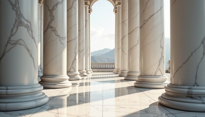 Marble columns in elegant neoclassical architectural style, soft natural colors, symbol of grandeur, heritage and timeless design
