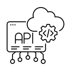 API Integration Icon, Cloud - API Connections, System Integration, Data Exchange, DevOps, Editable Stroke.