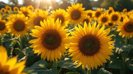 Obraz premium Golden Giants in the Sun's Embrace, A Vibrant Field of Summer Hues.