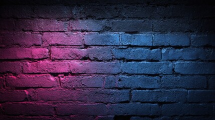 Fototapeta premium Brick wall illuminated with pink and blue neon lights, creating a vibrant and modern background
