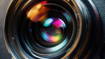 Close-up view of camera lens elements