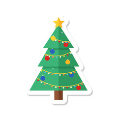 Obraz premium Christmas Tree Sticker with Festive Decorations and Star Topper.
