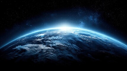 Fototapeta premium Earth From Space With Blue Light Effect Revealing City Lights and Cloud Formations
