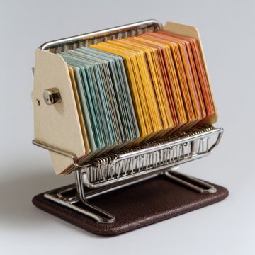 Rolodex with business cards on desk