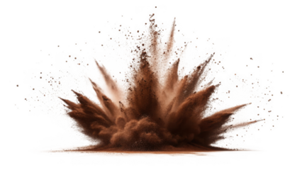 Dynamic orange powder explosion captured mid air with fine particles scattering outwards isolated on transparent background