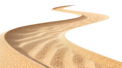 A winding desert sand dune path curving through arid landscape isolated on transparent background