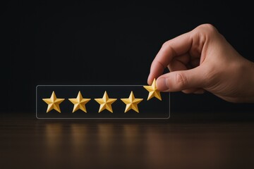 Hand Placing Fifth Star in Customer Satisfaction Rating, Representing Excellent Service and Positive Feedback