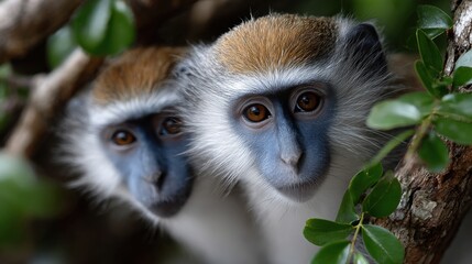 Fototapeta premium Two monkeys are looking at the camera