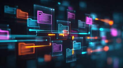 Data Organization and Storage: Abstract Digital Folders and Network Connections for File Management and Cloud Computing