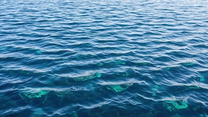 Obraz premium A pristine, realistic photographic close-up of a vast expanse of deep blue water with continuous gentle ripples and clear seabed visibility.
