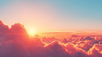 Fototapeta premium Aerial View of Pink Clouds at Sunset with Soft Light and Blue Sky Background