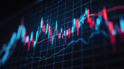 Abstract Financial Chart Showing Market Trends, Investment Analysis and Economic Growth on Dark Background