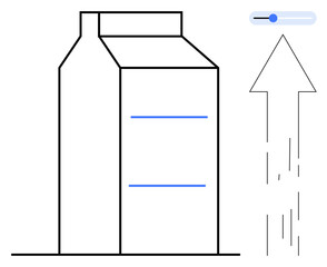 Growth trends, sustainability, food production, packaging, dietary habits, market trends. Outline of a milk carton with upward arrow and progress slider. Growth trends and sustainability concept