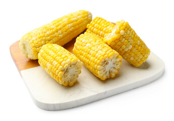 Pieces of boiled corncobs isolated on white