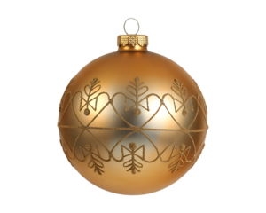 Golden Christmas Ornament with Intricate Glittering Pattern bauble sphere isolated on a transparent background