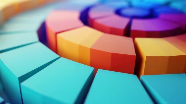 An artistic  of a vibrant digital design showcasing colorful blocks arranged in a circular pattern against a futuristic backdrop.