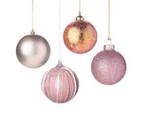 Christmas balls isolated on white, collection. Festive ornaments