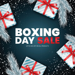 Festive Boxing Day Sale Poster with Snowy Blue Background