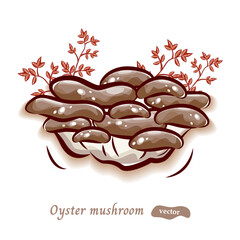 平茸と森の植物のポップアートなイラスト｜かわいいキノコのベクター素材