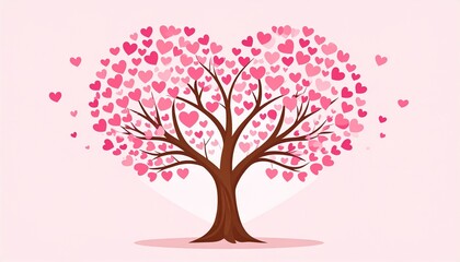 valentines day / wedding /marriage / love background illustration of a heart shaped tree with pink heart shaped leaves and foliage