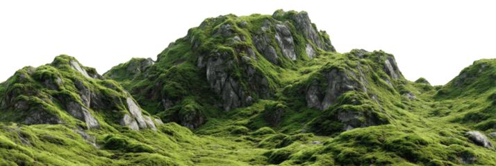 Moss-covered rocky hills against a black backdrop