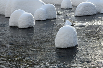 Snow-Covered Rocks in Creek