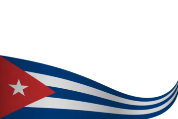 Waving Cuban flag gracefully floats with copy space above, a symbol of national pride and cultural heritage with patriotic colors and transparent background