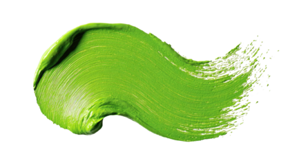 Vivid green paint stroke, texture, flowing, isolated