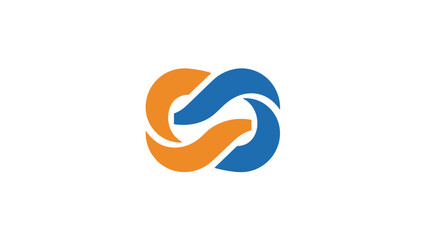 A modern abstract logo featuring two intertwined shapes, one orange and one blue, forming a continuous loop.